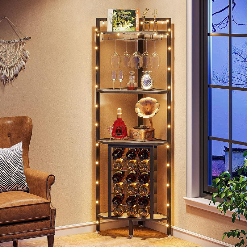 Aljawhara 18 Bottle Floor Wine Bottle & Glass Rack