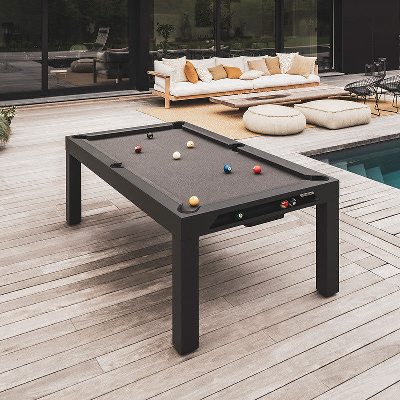 Classic Outdoor Pool Table - Black Grey Frame Dark Grey Cloth