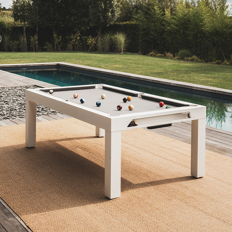 Classic Outdoor Pool Table - White Frame Light Grey Cloth