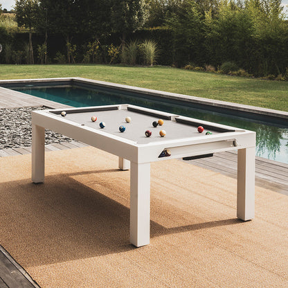 Classic Outdoor Pool Table - White Frame Light Grey Cloth